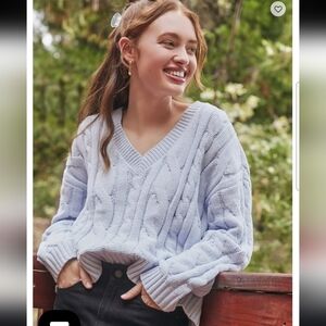 RSQ Womens Chenille Cable V Neck Sweater size XXS